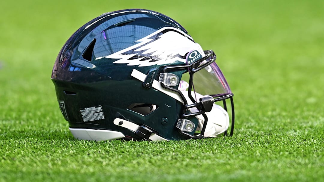 A general view of the Philadelphia Eagles helmet before the game against the Minnesota Vikings.