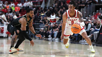 Feb 10, 2024; Lubbock, Texas, USA;  Texas Tech Red Raiders guard Chance McMillian (0) dribbles the