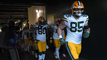 Green Bay Packers tight end Tucker Kraft (85) in the tunnel against the Philadelphia Eagles in an NFC wild-card game at Lincoln Financial Field.