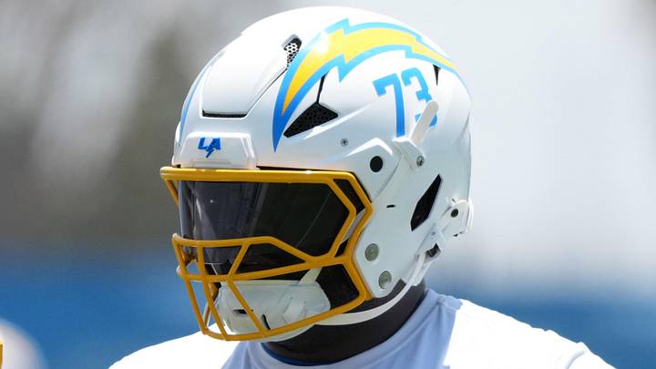 May 27, 2025; El Segundo, CA, USA; Los Angeles Chargers guard Mekhi Becton (73) during organized team activities at The Bolt. Mandatory Credit: Kirby Lee-Imagn Images