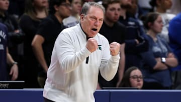 Feb 14, 2024; University Park, Pennsylvania, USA; Michigan State Spartans head coach Tom Izzo reacts