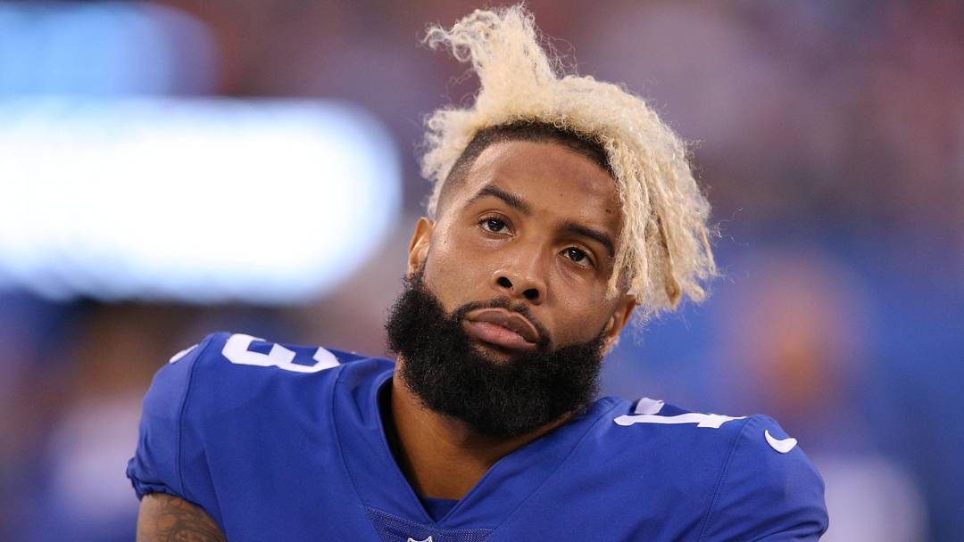 Sep 30, 2018; East Rutherford, NJ, USA; New York Giants wide receiver Odell Beckham Jr. (13) reacts during the third quarter against the New Orleans Saints at MetLife Stadium. Mandatory Credit: Brad Penner-Imagn Images