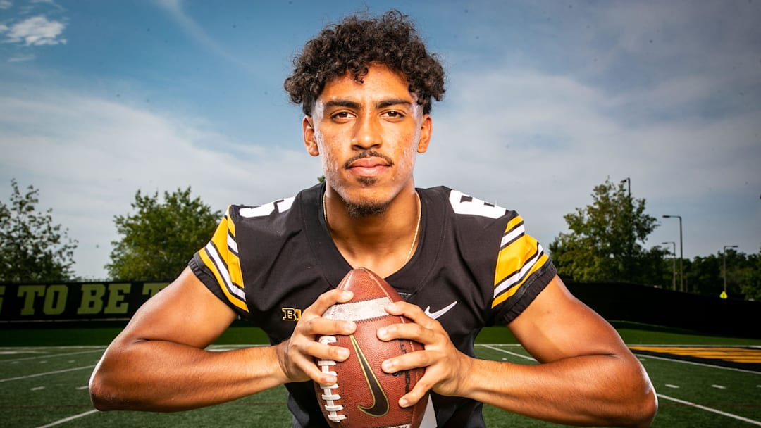 TJ Hall stands for a photo during Hawkeye football media day in Iowa City, Friday, Aug. 12, 2022. 