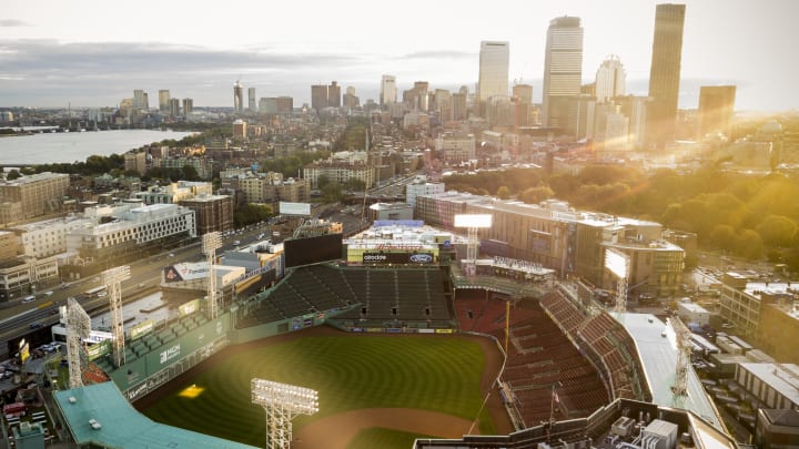 An overhead shot of Fenway Park in Boston ahead of Sunday Night Baseball tonight between the Red Sox and New York Yankees.