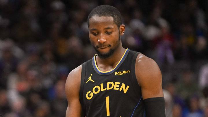 Nov 5, 2025; Sacramento, California, USA; Golden State Warriors forward Jonathan Kuminga (1) walks off the court after being removed from the game during the fourth quarter of the game against the Sacramento Kings at Golden 1 Center. Mandatory Credit: Ed Szczepanski-Imagn Images