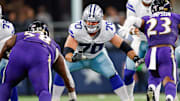 Sep 22, 2024; Arlington, Texas, USA; Dallas Cowboys guard Zack Martin (70) blocks during the fourth quarter against the Baltimore Ravens at AT&T Stadium. Mandatory Credit: Andrew Dieb-Imagn Images