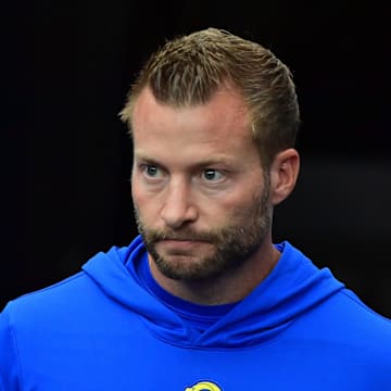 Sep 15, 2024; Glendale, Arizona, USA;  Los Angeles Rams head coach Sean McVay prior to a game against the Arizona Cardinals at State Farm Stadium. Mandatory Credit: Matt Kartozian-Imagn Images