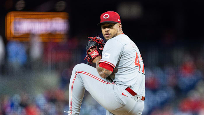 Apr 3, 2024; Philadelphia, Pennsylvania, USA; Cincinnati Reds starting pitcher Frankie Montas (47)