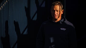 Nov 8, 2025; East Hartford, Connecticut, USA; UConn Huskies head coach Jim Mora walks onto the field before the start of the game against the Duke Blue Devils at Pratt & Whitney Stadium at Rentschler Field. Mandatory Credit: David Butler II-Imagn Images