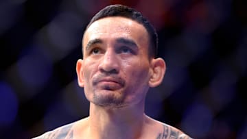 Apr 13, 2024; Las Vegas, Nevada, USA; Max Holloway during UFC 300 at T-Mobile Arena. Mandatory Credit: Mark J. Rebilas-Imagn Images