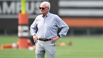 Jun 12, 2025; Berea, OH, USA; Cleveland Browns managing and principal partner Jimmy Haslam watches practice during mini camp at CrossCountry Mortgage Campus. Mandatory Credit: Ken Blaze-Imagn Images