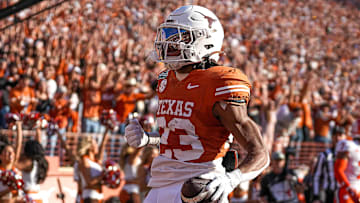 Texas Longhorns running back Jaydon Blue (23) celebrates a touchdown during the game against Clemson in the first round of the College Football Playoffs at Darrell K Royal-Texas Memorial Stadium on Saturday, Dec. 21, 2024.
