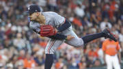 May 31, 2024; Houston, Texas, USA; Minnesota Twins starting pitcher Pablo Lopez (49) delivers a pitch during the first inning against the Houston Astros at Minute Maid Park. Mandatory Credit: Troy Taormina-USA TODAY Sports