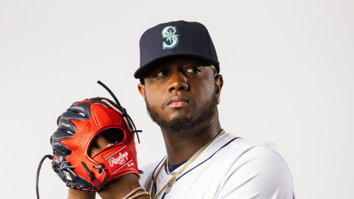 Seattle Mariners pitcher Gregory Santos poses for a portrait during photo day at Peoria Sports Complex on Feb. 23.