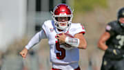 Sep 25, 2021; West Point, New York, USA; Miami (Ohio) RedHawks quarterback Brett Gabbert (5) runs with the ball against the Army Black Knights during the second half at Michie Stadium. Mandatory Credit: Danny Wild-Imagn Images
