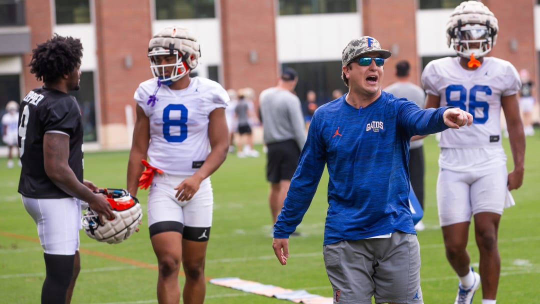 Florida   s Co-Offensive Coordinator Russ Callaway runs a drill during practice. The Florida Gators held their second Spring football practice at Sanders Practice Fields in Gainesville, FL on Saturday, March 9, 2024. [Doug Engle/Gainesville Sun]