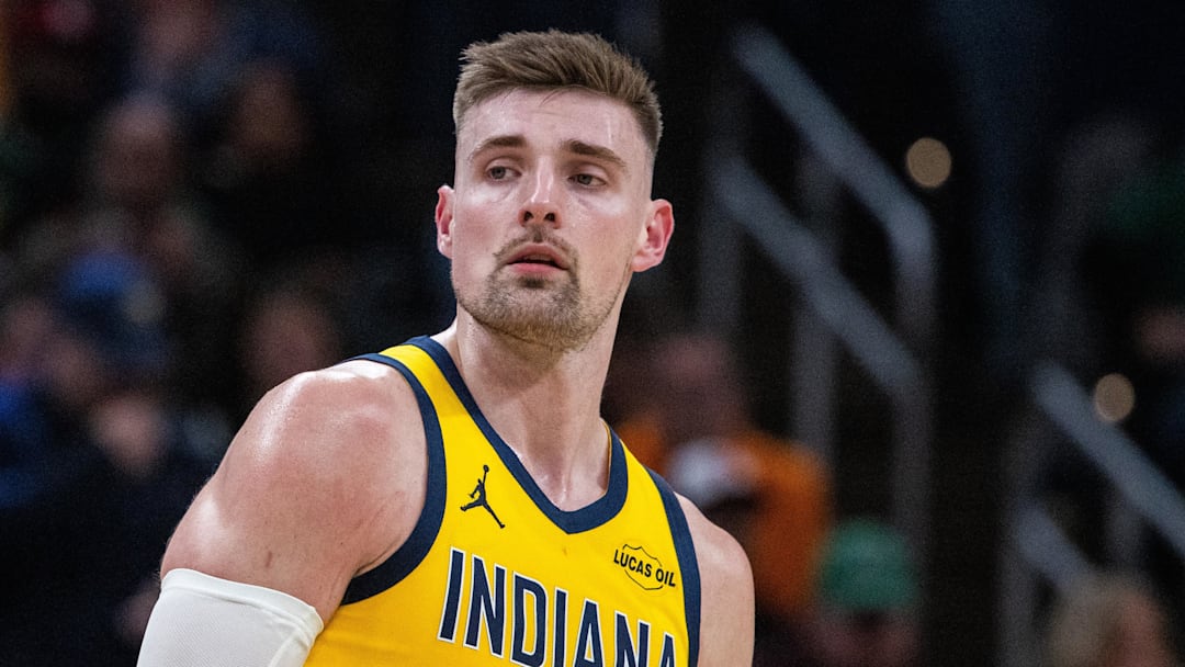 Indiana Pacers center Micah Potter (11) in the second half against the Boston Celtics at Gainbridge Fieldhouse. Indiana Pacers center Micah Potter (11) in the second half against the Boston Celtics at Gainbridge Fieldhouse.