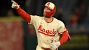 Sep 24, 2025; Anaheim, California, USA;  Los Angeles Angels left fielder Taylor Ward (3) rounds the bases after hitting a solo home run in the third inning against the Kansas City Royals at Angel Stadium. Mandatory Credit: Jayne Kamin-Oncea-Imagn Images