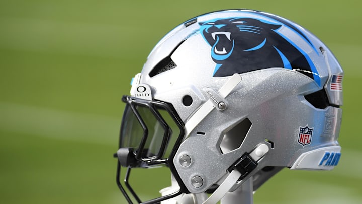 Dec 8, 2024; Philadelphia, Pennsylvania, USA; Carolina Panthers helmet rests on the bench against the Philadelphia Eagles at Lincoln Financial Field. Mandatory Credit: Eric Hartline-Imagn Images Dec 8, 2024; Philadelphia, Pennsylvania, USA; Carolina Panthers helmet rests on the bench against the Philadelphia Eagles at Lincoln Financial Field. Mandatory Credit: Eric Hartline-Imagn Images