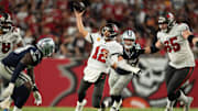 Tampa Bay Buccaneers quarterback Tom Brady throws the ball against the Dallas Cowboys.