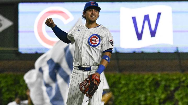 May 12, 2025; Chicago, Illinois, USA; Chicago Cubs third baseman Nicky Lopez (12) after the game against thew Miami Marlins at Wrigley Field. Mandatory Credit: Matt Marton-Imagn Images