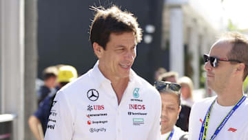 Oct 19, 2024; Austin, Texas, USA; Toto Wolff, CEO and principal of team Mercedes-AMG Petronas arrives for the  Formula One US Grand Prix at Circuit of the Americas. Mandatory Credit: Erich Schlegel-Imagn Images