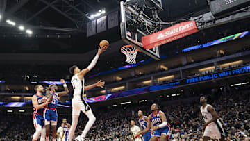 December 1, 2024; Sacramento, California, USA; San Antonio Spurs center Victor Wembanyama (1) shoots the basketball against the Sacramento Kings during the fourth quarter at Golden 1 Center. 