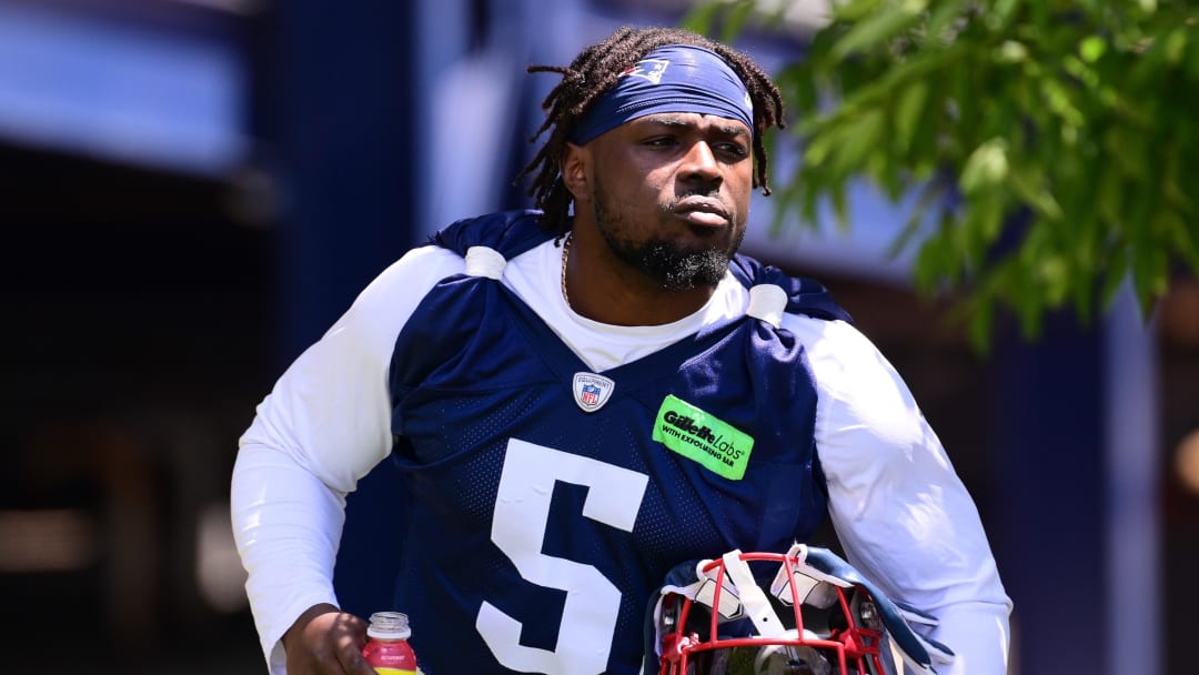 Jun 10, 2024; Foxborough, MA, USA; New England Patriots safety Jabrill Peppers (5) walks to the practice fields for minicamp at Gillette Stadium. Mandatory Credit: Eric Canha-USA TODAY Sports