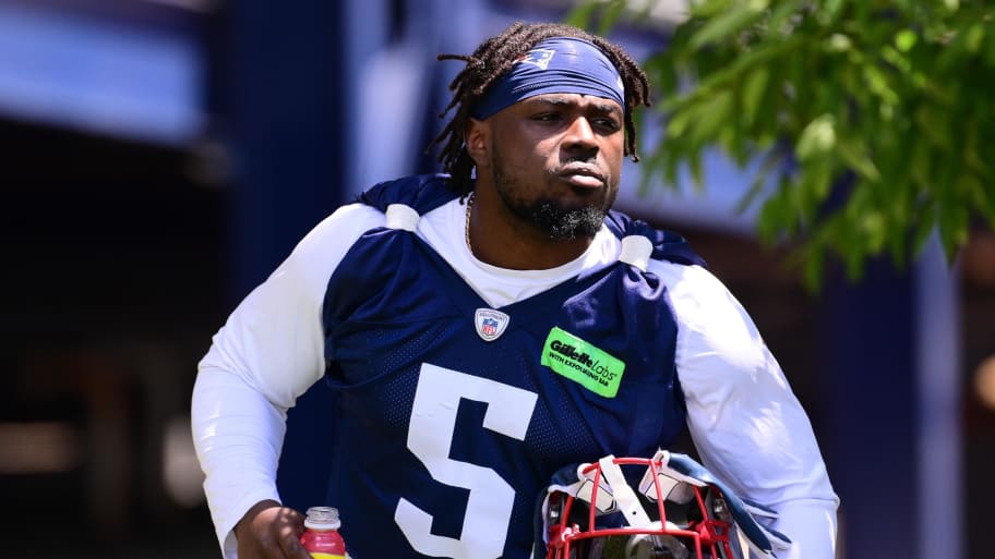 Jun 10, 2024; Foxborough, MA, USA; New England Patriots safety Jabrill Peppers (5) walks to the practice fields for minicamp at Gillette Stadium. Mandatory Credit: Eric Canha-USA TODAY Sports | Eric Canha-USA TODAY Sports