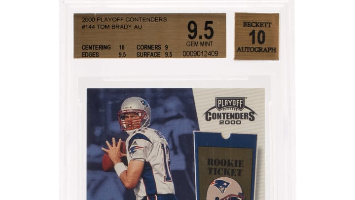 Tom Brady Rookie Card that will be auctioned at the Holy Grails Exhibition