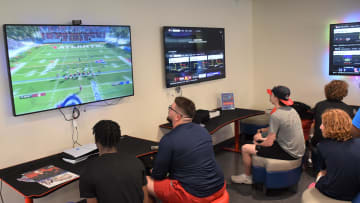 Florida Atlantic University's Andre Lamas plays alongside teammates and friends during FAU's launch party for EA Sports College Football 25 (July 17, 2024).