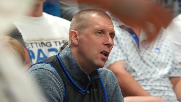 Kentucky head coach Mark Pope cheers on La Familia against Herd That in the Lexington Regional Final of the TBT.
July 23, 2024