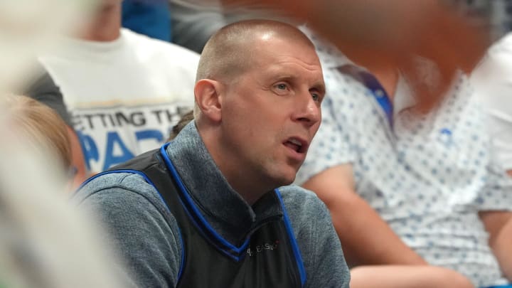 Kentucky head coach Mark Pope cheers on La Familia against Herd That in the Lexington Regional Final of the TBT.
July 23, 2024