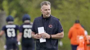 May 10, 2024; Lake Forest, IL, USA; Chicago Bears head coach Matt Eberflus during Chicago Bears rookie minicamp at Halas Hall. Mandatory Credit: David Banks-USA TODAY Sports