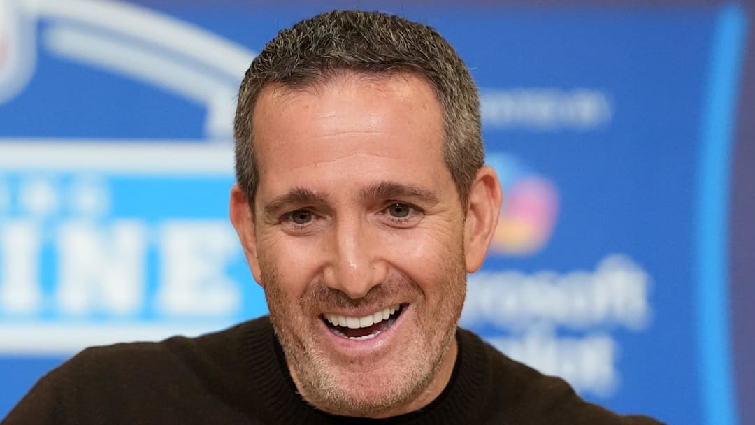 Feb 24, 2026; Indianapolis, IN, USA; Philadelphia Eagles general manager Howie Roseman speaks at the NFL Scouting Combine at the Indiana Convention Center. Mandatory Credit: Kirby Lee-Imagn Images
