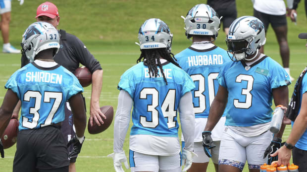 Carolina Panthers running backs at practice. Credit: Jim Dedmon-USA TODAY Sports