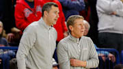 Gonzaga assistant Brian Michaelson (left) and head coach Mark Few (right).