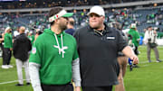 Dec 29, 2024; Philadelphia, Pennsylvania, USA; Philadelphia Eagles head coach Nick Sirianni and chief security officer Dom DiSandro after win against the Dallas Cowboys at Lincoln Financial Field. Mandatory Credit: Eric Hartline-Imagn Images