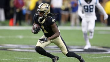 Jan 2, 2022; New Orleans, Louisiana, USA; New Orleans Saints wide receiver Marquez Callaway (1) runs after a catch in the second quarter against the Carolina Panthers at the Caesars Superdome. Mandatory Credit: Chuck Cook-USA TODAY Sports