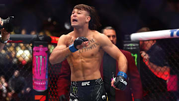 Apr 13, 2024; Las Vegas, Nevada, USA; Diego Lopes during UFC 300 at T-Mobile Arena. Mandatory Credit: Mark J. Rebilas-Imagn Images