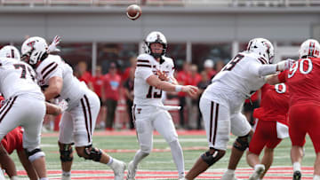 Sep 20, 2025; Salt Lake City, Utah, USA; Texas Tech Red Raiders quarterback Will Hammond (15) throws the ball against the Utah Utes during the fourth quarter at Rice-Eccles Stadium. Mandatory Credit: Rob Gray-Imagn Images