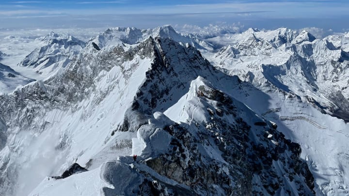 The peak of Mount Everest in Nepal.