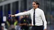 Simone Inzaghi, head coach of FC Internazionale, reacts...
