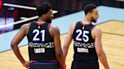 Joel Embiid, Ben Simmons, Philadelphia 76ers v Miami Heat