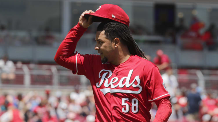 Cincinnati Reds starting pitcher Luis Castillo (58) walks off the field.