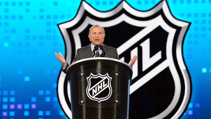 Jun 28, 2024; Las Vegas, Nevada, USA; NHL Commissioner Gary Bettman welcomes fans to the 2024 NHL Draft at The Sphere. Mandatory Credit: Stephen R. Sylvanie-Imagn Images Jun 28, 2024; Las Vegas, Nevada, USA; NHL Commissioner Gary Bettman welcomes fans to the 2024 NHL Draft at The Sphere. Mandatory Credit: Stephen R. Sylvanie-Imagn Images