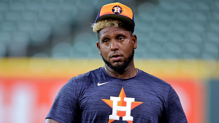 Houston Astros starting pitcher Ronel Blanco (56) before the game 