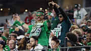 Philadelphia Eagles fans celebrate a touchdown against the Dallas Cowboys in the third quarter at AT&T Stadium. 