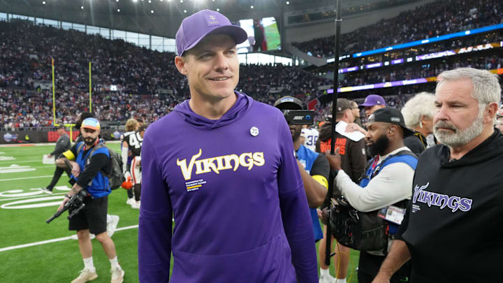 Kevin O'Connell after the Vikings' win in London. Kevin O'Connell after the Vikings' win in London.