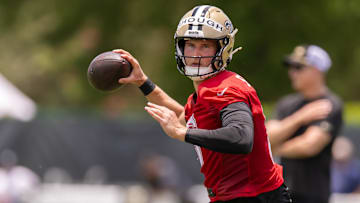 One month before training camp and former Oregon starter at quarterback Tyler Shough is still unsigned. Mandatory Credit: Stephen Lew-Imagn Images